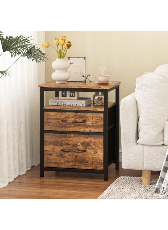 SHEIDLIN طاولة رأس سرير حديثة مفتوحة برفوف، بتصميم بني، مصنوعة من إطار حديدي مع لوح MDF مقاوم للماء والاحتكاك، وتحتوي على خزائن مزدوجة الطبقة من القماش داخل غرفة النوم - Image 2